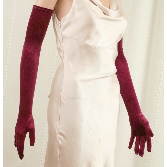 Accessories - Burgundy Velvet Long Opera Length Gloves (mid upper arm 16BL) formal evening